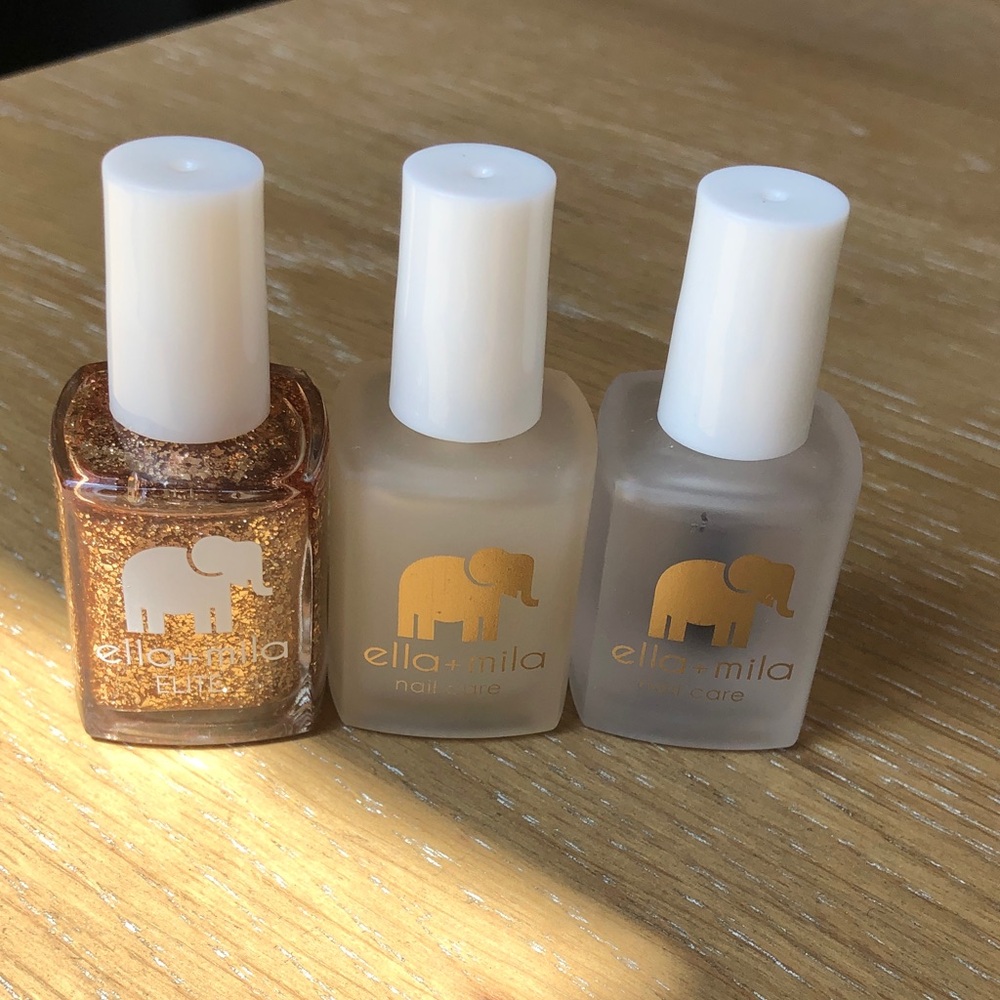 Non Toxic Gold Glitter Nail Polish Set With Base Coat + Top Coat